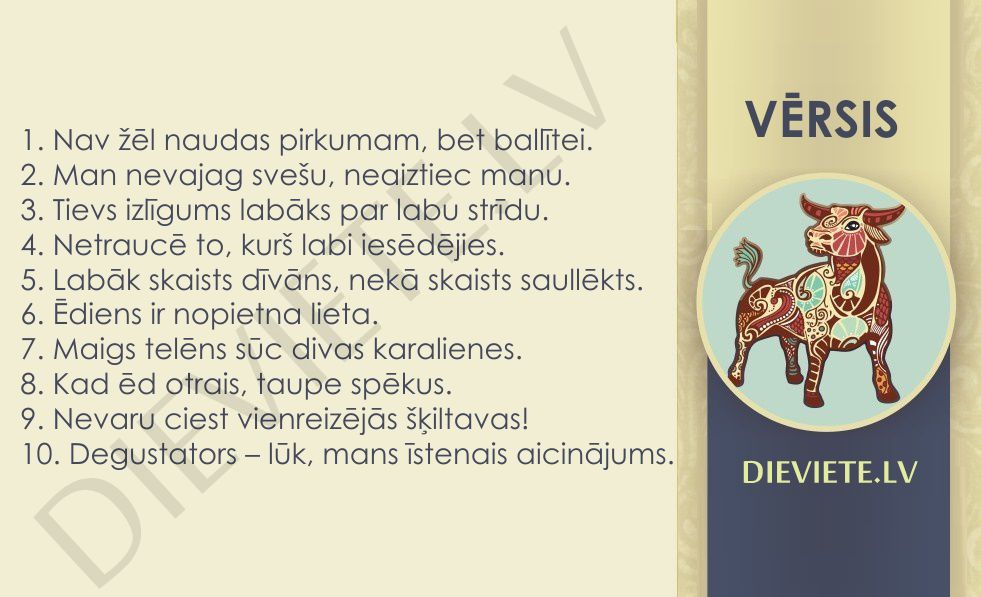 10 principi, kuri vislabāk raksturo Vēršus